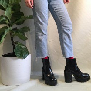 Zara Black Heeled Platform Boots